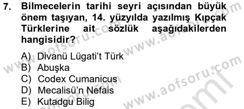 Türk Halk Şiiri Dersi 2013 - 2014 Yılı Tek Ders Sınav Soruları 7. Soru