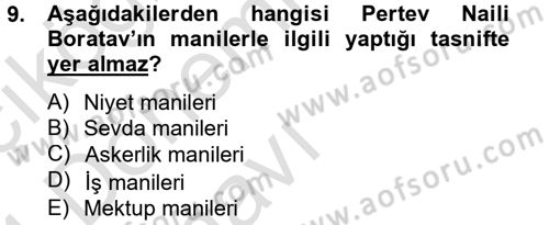 Türk Halk Şiiri Dersi 2013 - 2014 Yılı Tek Ders Sınav Soruları 9. Soru