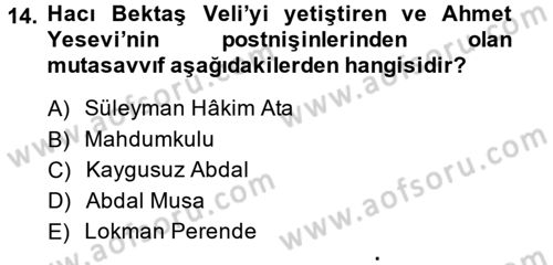Türk Halk Şiiri Dersi 2014 - 2015 Yılı (Vize) Ara Sınav Soruları 14. Soru