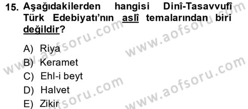 Türk Halk Şiiri Dersi 2014 - 2015 Yılı (Vize) Ara Sınav Soruları 15. Soru