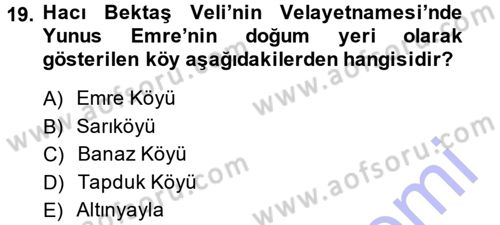 Türk Halk Şiiri Dersi 2014 - 2015 Yılı (Vize) Ara Sınav Soruları 19. Soru