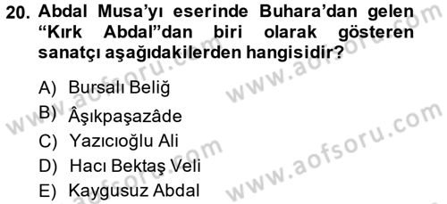 Türk Halk Şiiri Dersi Ara Sınavı Deneme Sınav Soruları 20. Soru