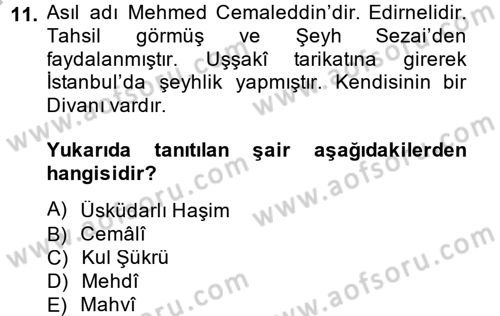 Türk Halk Şiiri Dersi 2014 - 2015 Yılı (Final) Dönem Sonu Sınav Soruları 11. Soru