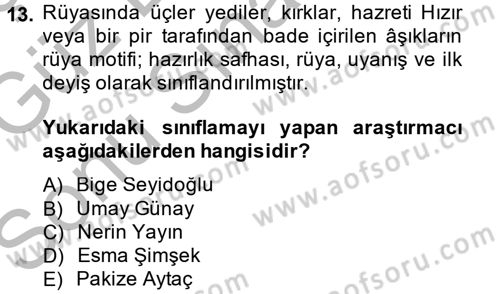 Türk Halk Şiiri Dersi 2014 - 2015 Yılı (Final) Dönem Sonu Sınav Soruları 13. Soru