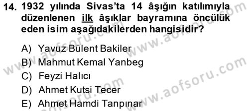 Türk Halk Şiiri Dersi 2014 - 2015 Yılı (Final) Dönem Sonu Sınav Soruları 14. Soru