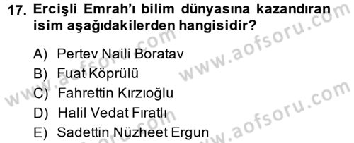 Türk Halk Şiiri Dersi 2014 - 2015 Yılı (Final) Dönem Sonu Sınav Soruları 17. Soru