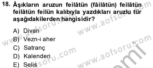 Türk Halk Şiiri Dersi 2014 - 2015 Yılı (Final) Dönem Sonu Sınav Soruları 18. Soru