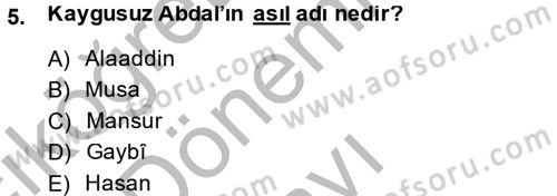 Türk Halk Şiiri Dersi 2014 - 2015 Yılı (Final) Dönem Sonu Sınav Soruları 5. Soru