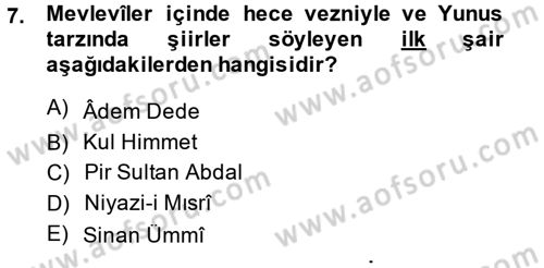 Türk Halk Şiiri Dersi 2014 - 2015 Yılı (Final) Dönem Sonu Sınav Soruları 7. Soru
