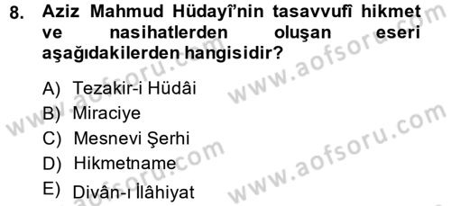 Türk Halk Şiiri Dersi 2014 - 2015 Yılı (Final) Dönem Sonu Sınav Soruları 8. Soru