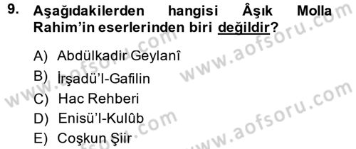 Türk Halk Şiiri Dersi 2014 - 2015 Yılı (Final) Dönem Sonu Sınav Soruları 9. Soru