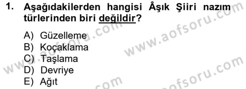 Türk Halk Şiiri Dersi 2014 - 2015 Yılı Tek Ders Sınav Soruları 1. Soru