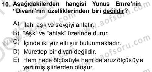 Türk Halk Şiiri Dersi 2014 - 2015 Yılı Tek Ders Sınav Soruları 10. Soru