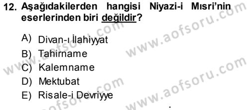 Türk Halk Şiiri Dersi 2014 - 2015 Yılı Tek Ders Sınav Soruları 12. Soru
