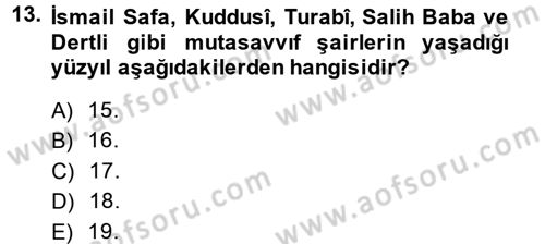 Türk Halk Şiiri Dersi 2014 - 2015 Yılı Tek Ders Sınav Soruları 13. Soru