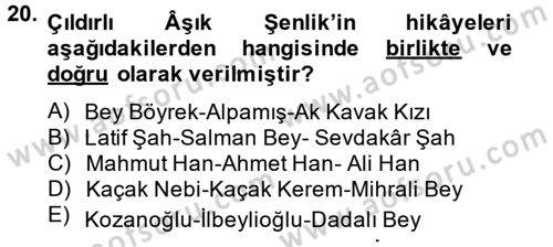 Türk Halk Şiiri Dersi 2014 - 2015 Yılı Tek Ders Sınav Soruları 20. Soru