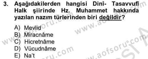 Türk Halk Şiiri Dersi 2014 - 2015 Yılı Tek Ders Sınav Soruları 3. Soru