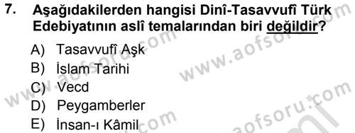 Türk Halk Şiiri Dersi 2014 - 2015 Yılı Tek Ders Sınav Soruları 7. Soru