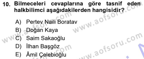 Türk Halk Şiiri Dersi Ara Sınavı Deneme Sınav Soruları 10. Soru