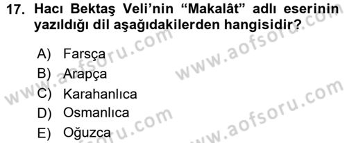 Türk Halk Şiiri Dersi 2015 - 2016 Yılı (Vize) Ara Sınav Soruları 17. Soru