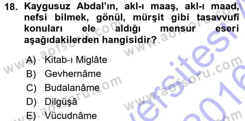 Türk Halk Şiiri Dersi Ara Sınavı Deneme Sınav Soruları 18. Soru