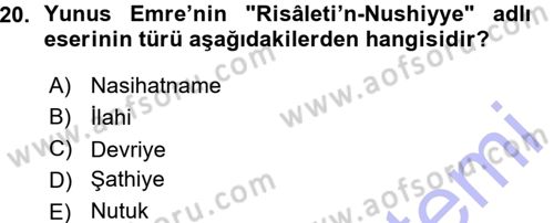 Türk Halk Şiiri Dersi Ara Sınavı Deneme Sınav Soruları 20. Soru