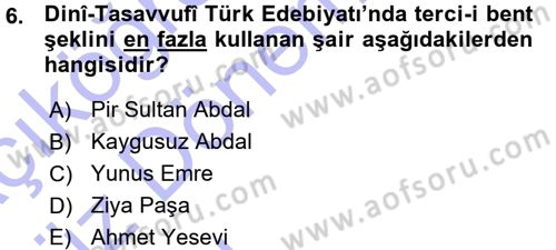 Türk Halk Şiiri Dersi 2015 - 2016 Yılı (Vize) Ara Sınav Soruları 6. Soru