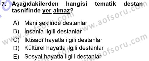 Türk Halk Şiiri Dersi Ara Sınavı Deneme Sınav Soruları 7. Soru