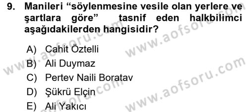 Türk Halk Şiiri Dersi Ara Sınavı Deneme Sınav Soruları 9. Soru