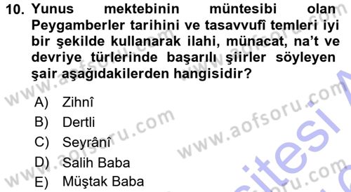 Türk Halk Şiiri Dersi 2015 - 2016 Yılı (Final) Dönem Sonu Sınav Soruları 10. Soru