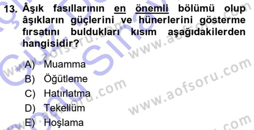 Türk Halk Şiiri Dersi 2015 - 2016 Yılı (Final) Dönem Sonu Sınav Soruları 13. Soru