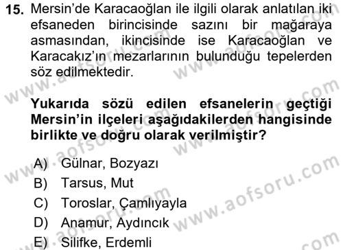 Türk Halk Şiiri Dersi 2015 - 2016 Yılı (Final) Dönem Sonu Sınav Soruları 15. Soru