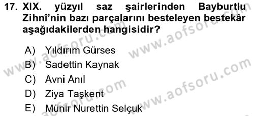 Türk Halk Şiiri Dersi 2015 - 2016 Yılı (Final) Dönem Sonu Sınav Soruları 17. Soru