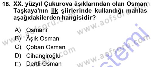 Türk Halk Şiiri Dersi 2015 - 2016 Yılı (Final) Dönem Sonu Sınav Soruları 18. Soru