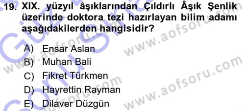 Türk Halk Şiiri Dersi 2015 - 2016 Yılı (Final) Dönem Sonu Sınav Soruları 19. Soru