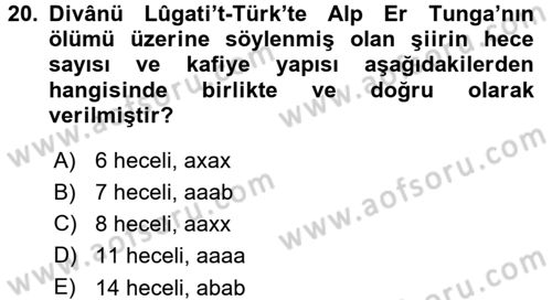 Türk Halk Şiiri Dersi 2015 - 2016 Yılı (Final) Dönem Sonu Sınav Soruları 20. Soru