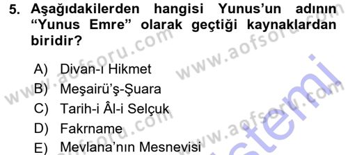 Türk Halk Şiiri Dersi 2015 - 2016 Yılı (Final) Dönem Sonu Sınav Soruları 5. Soru