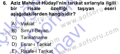Türk Halk Şiiri Dersi 2015 - 2016 Yılı (Final) Dönem Sonu Sınav Soruları 6. Soru