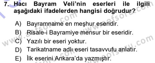 Türk Halk Şiiri Dersi 2015 - 2016 Yılı (Final) Dönem Sonu Sınav Soruları 7. Soru