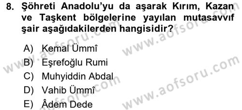 Türk Halk Şiiri Dersi 2015 - 2016 Yılı (Final) Dönem Sonu Sınav Soruları 8. Soru