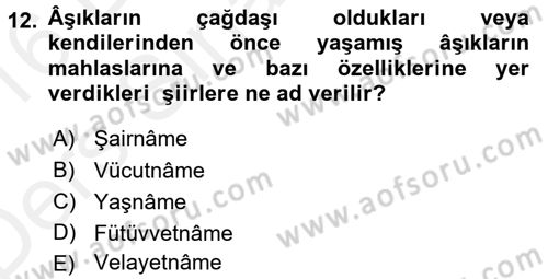 Türk Halk Şiiri Dersi 2015 - 2016 Yılı Tek Ders Sınav Soruları 12. Soru