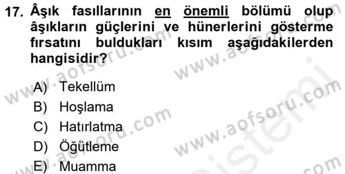 Türk Halk Şiiri Dersi 2015 - 2016 Yılı Tek Ders Sınav Soruları 17. Soru