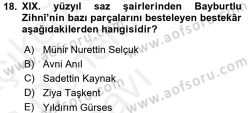 Türk Halk Şiiri Dersi 2015 - 2016 Yılı Tek Ders Sınav Soruları 18. Soru