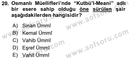 Türk Halk Şiiri Dersi 2015 - 2016 Yılı Tek Ders Sınav Soruları 20. Soru