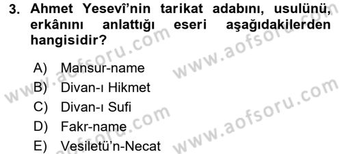 Türk Halk Şiiri Dersi 2015 - 2016 Yılı Tek Ders Sınav Soruları 3. Soru