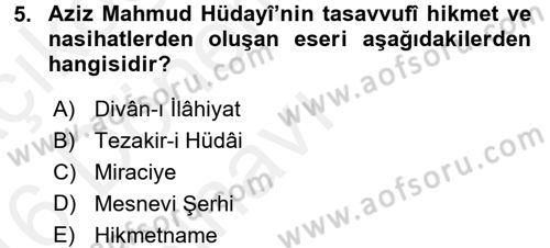 Türk Halk Şiiri Dersi 2015 - 2016 Yılı Tek Ders Sınav Soruları 5. Soru