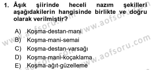 Türk Halk Şiiri Dersi 2016 - 2017 Yılı 3 Ders Sınav Soruları 1. Soru