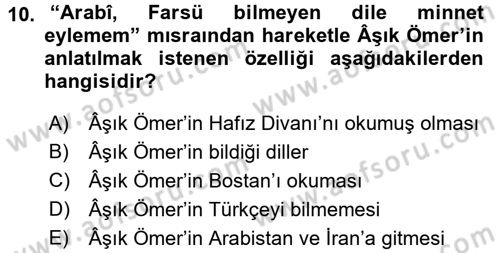 Türk Halk Şiiri Dersi 2016 - 2017 Yılı 3 Ders Sınav Soruları 10. Soru