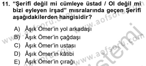 Türk Halk Şiiri Dersi 2016 - 2017 Yılı 3 Ders Sınav Soruları 11. Soru
