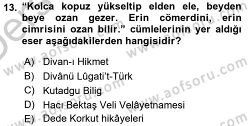Türk Halk Şiiri Dersi 2016 - 2017 Yılı 3 Ders Sınav Soruları 13. Soru